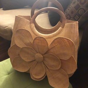 Mar Y Sol natural woven flower tote large